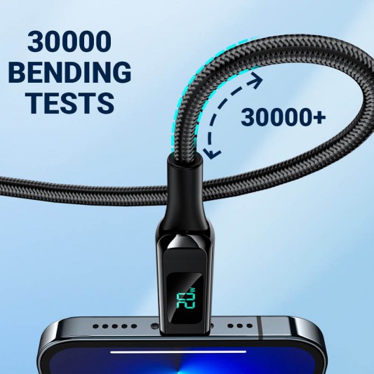 Дата кабель Acefast MFI C6-01 USB-C to Lightning zinc alloy digital display braided (1.2m) Black - зображення 3 