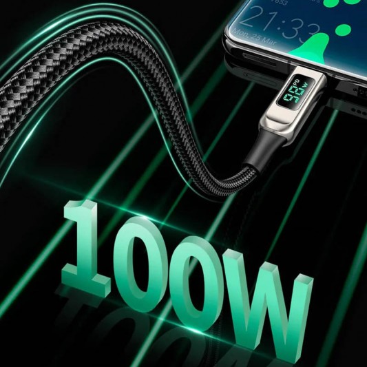 Дата кабель Acefast C6-03 USB-C to USB-C 100W zinc alloy digital display braided (2m) Silver - зображення 2 