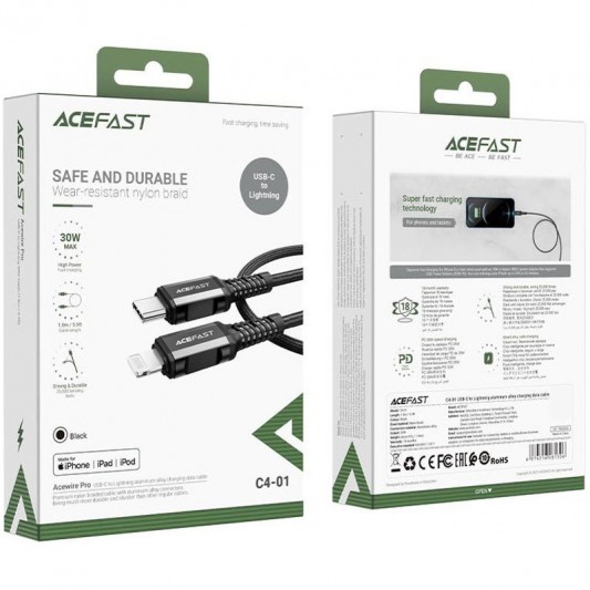 Дата кабель Acefast MFI C4-01 USB-C to Lightning aluminum alloy (1.8m) Black - зображення 4 