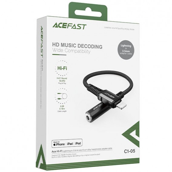 Перехідник Acefast MFI C1-05 Lightning to 3.5mm aluminium alloy, Black