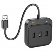 Переходник HUB Hoco HB35 Easy link 4-in-1 Gigabit Ethernet Adapter (USB to USB3.0*3+RJ45) (L=0.2M), Черный