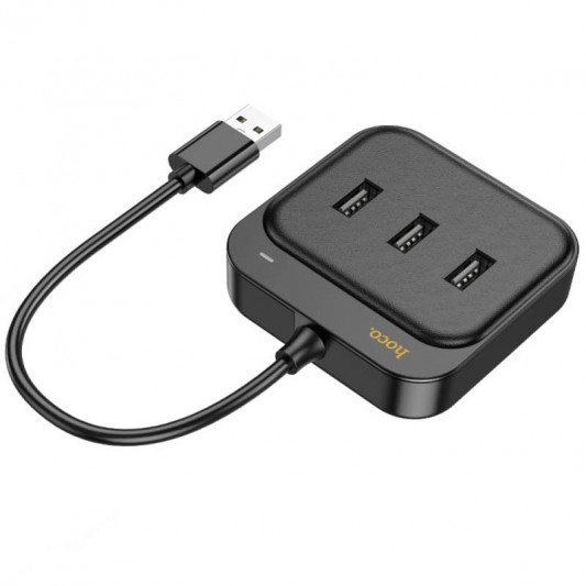 Переходник HUB Hoco HB35 Easy link 4-in-1 Gigabit Ethernet Adapter (USB to USB3.0*3+RJ45) (L=0.2M), Черный - изображение 1