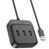 Перехідник HUB Hoco HB35 Easy link 4-in-1 Gigabit Ethernet Adapter (USB-USB3.0*3+RJ45) (L=0.2M), Чорний