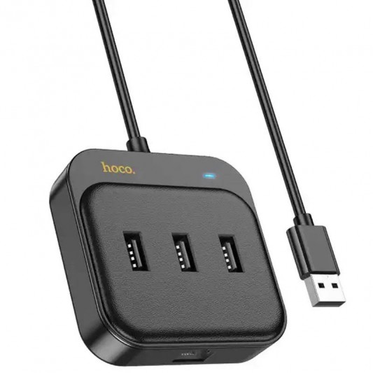 Переходник HUB Hoco HB35 Easy link 4-in-1 Gigabit Ethernet Adapter (USB to USB3.0*3+RJ45) (L=0.2M), Черный - изображение 5