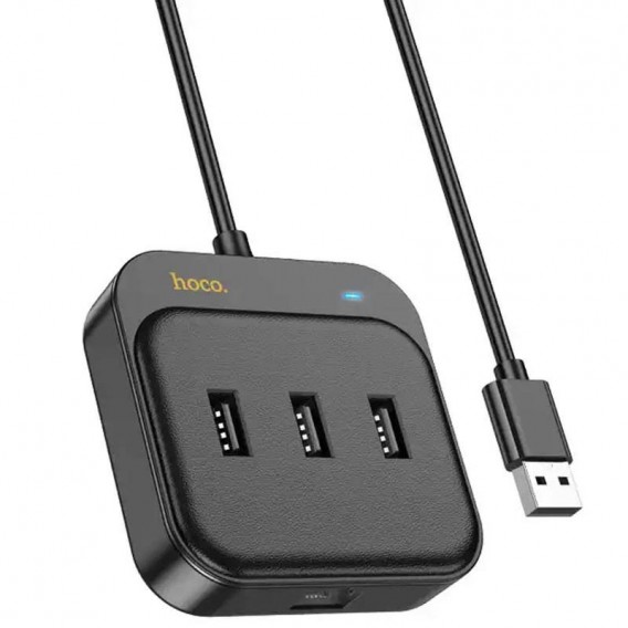 Перехідник HUB Hoco HB35 Easy link 4-in-1 Gigabit Ethernet Adapter (USB-USB3.0*3+RJ45) (L=0.2M), Чорний
