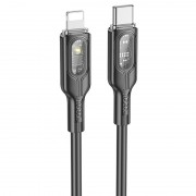 Провод для Айфона Hoco U120 Transparent explore intelligent power-off PD 27W Type-C to Lightning (1.2m), Black