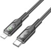 Провод для Айфона Hoco U120 Transparent explore intelligent power-off PD 27W Type-C to Lightning (1.2m), Black
