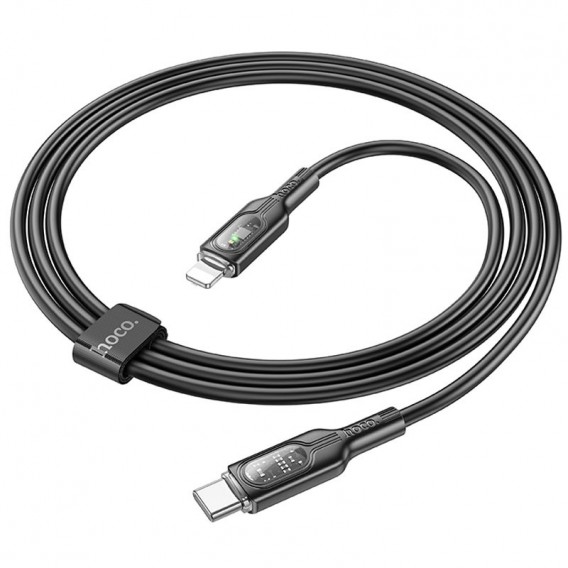 Провод для Айфона Hoco U120 Transparent explore intelligent power-off PD 27W Type-C to Lightning (1.2m), Black