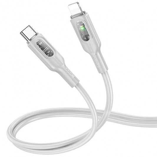 Дата кабель Hoco U120 Transparent explore intelligent power-off PD 27W Type-C to Lightning (1.2m) Gray - изображение 1