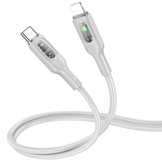 Провод для Айфона Hoco U120 Transparent explore intelligent power-off PD 27W Type-C to Lightning (1.2m), Gray
