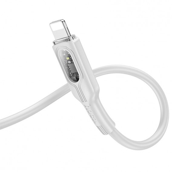 Провод для Айфона Hoco U120 Transparent explore intelligent power-off PD 27W Type-C to Lightning (1.2m), Gray
