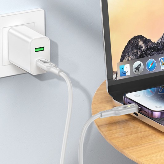 Дата кабель Hoco U120 Transparent explore intelligent power-off PD 27W Type-C to Lightning (1.2m) Gray - изображение 3