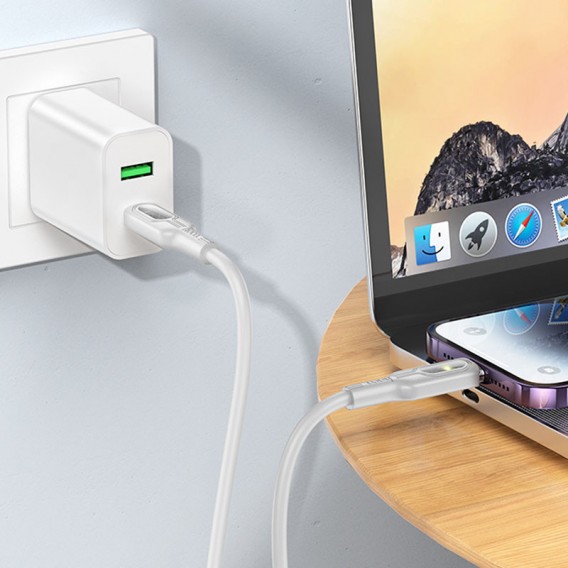 Провод для Айфона Hoco U120 Transparent explore intelligent power-off PD 27W Type-C to Lightning (1.2m), Gray