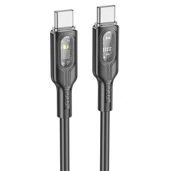 USB кабель Hoco U120 Transparent explore Intelligent Power-off PD 60W Type-C to Type-C (1.2m), Чорний