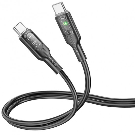 Дата кабель Hoco U120 Transparent explore intelligent power-off PD 60W Type-C to Type-C (1.2m) Black - зображення 1 