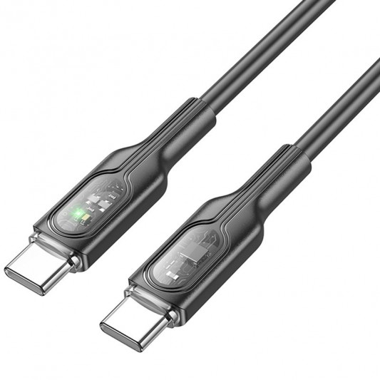 Дата кабель Hoco U120 Transparent explore intelligent power-off PD 60W Type-C to Type-C (1.2m) Black - зображення 2 
