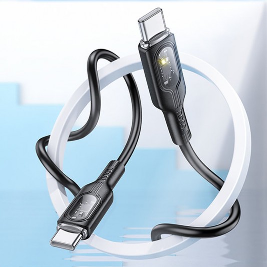 Дата кабель Hoco U120 Transparent explore intelligent power-off PD 60W Type-C to Type-C (1.2m) Black - зображення 4 
