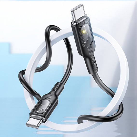 USB кабель Hoco U120 Transparent explore Intelligent Power-off PD 60W Type-C to Type-C (1.2m), Чорний
