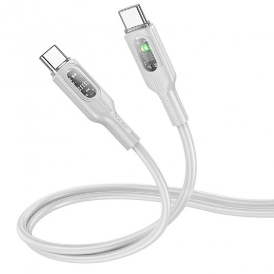 Дата кабель Hoco U120 Transparent explore intelligent power-off PD 60W Type-C to Type-C (1.2m) Gray - изображение 1