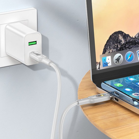 USB кабель Hoco U120 Transparent explore intelligent power-off PD 60W Type-C to Type-C (1.2m), Gray