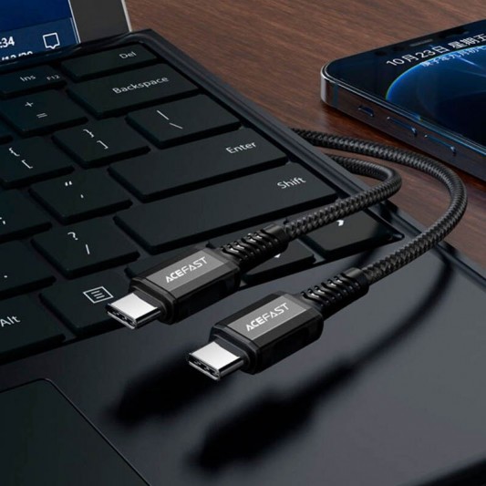 Дата кабель Acefast C1-09 USB-C to USB-C PD240W 40Gbps USB 4 aluminum alloy (1m) Black / Gray - зображення 2 