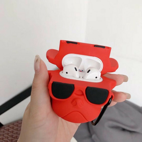 Силиконовый футляр Brand для наушников AirPods 1/2 + карабин, Karl Lagerfeld red