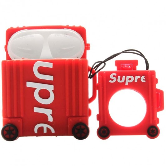 Силиконовый футляр Brand для наушников AirPods 1/2 + кольцо Supreme red - изображение 1