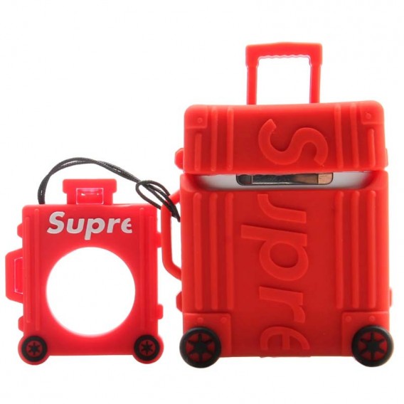 Силиконовый футляр Brand для наушников AirPods 1/2 + кольцо, Supreme red