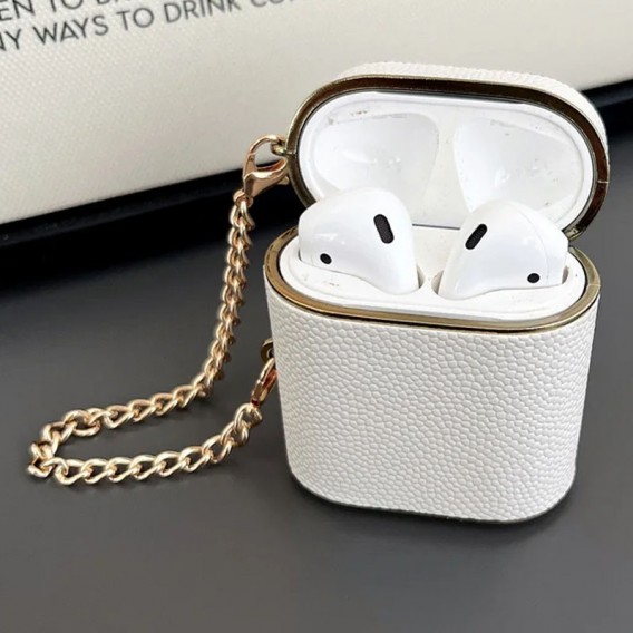 Шкіряний футляр Suitcase для навушників AirPods 1/2, White