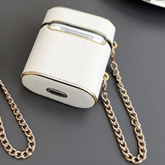Кожаный футляр Suitcase для наушников AirPods 1/2 White - изображение 3
