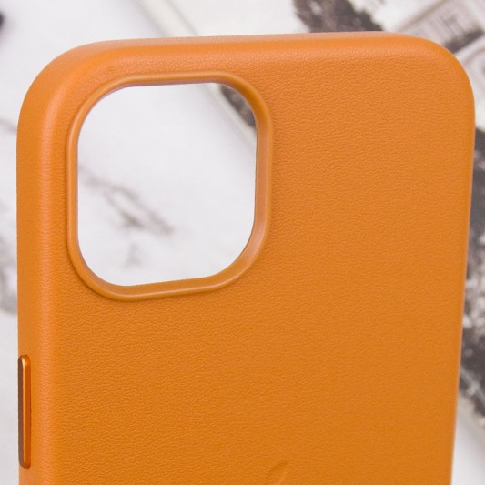 Шкіряний чохол Leather Case (AAA) with MagSafe and Animation для Apple iPhone 13 (6.1") Golden Brown - зображення 7 