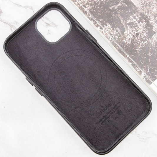 Кожаный чехол Leather Case (AAA) with MagSafe and Animation для Apple iPhone 13 (6.1") Midnight - изображение 5
