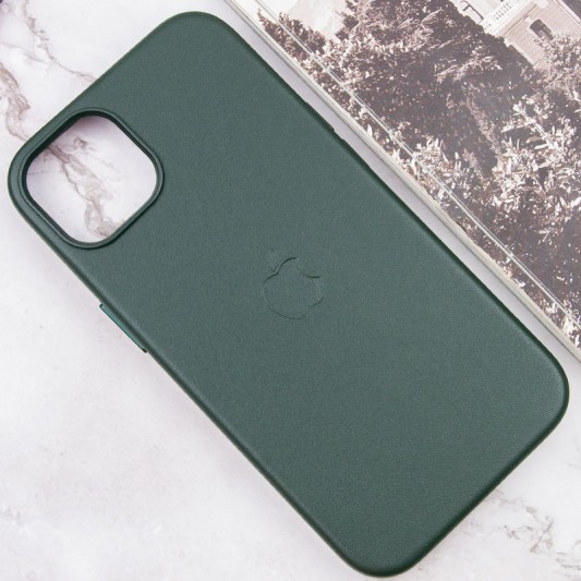 Кожаный чехол Leather Case (AAA) with MagSafe and Animation для Apple iPhone 13 (6.1") Sequoia Green - изображение 3