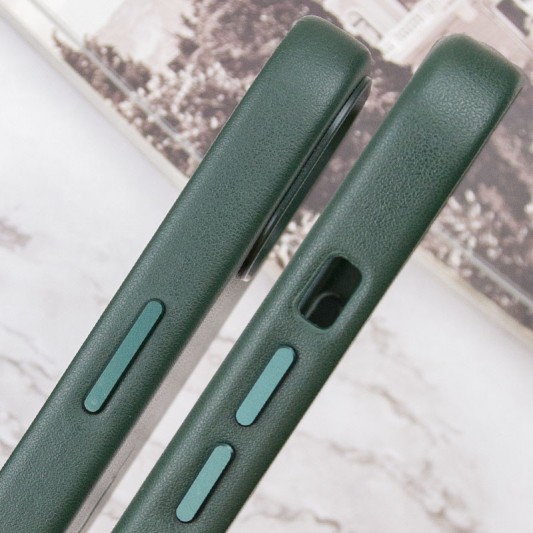 Кожаный чехол Leather Case (AAA) with MagSafe and Animation для Apple iPhone 13 (6.1") Sequoia Green - изображение 6