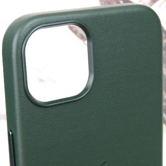 Кожаный чехол Leather Case (AAA) with MagSafe and Animation для Apple iPhone 13 (6.1") Sequoia Green - изображение 7
