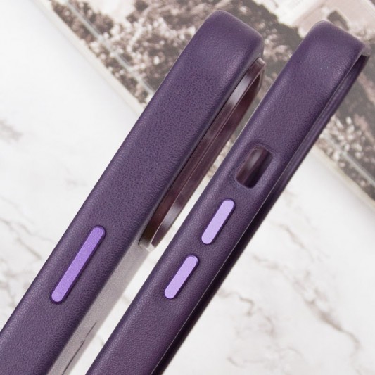 Шкіряний чохол Leather Case (AAA) with MagSafe and Animation для Apple iPhone 14 Pro Max (6.7") Deep Violet - зображення 7 