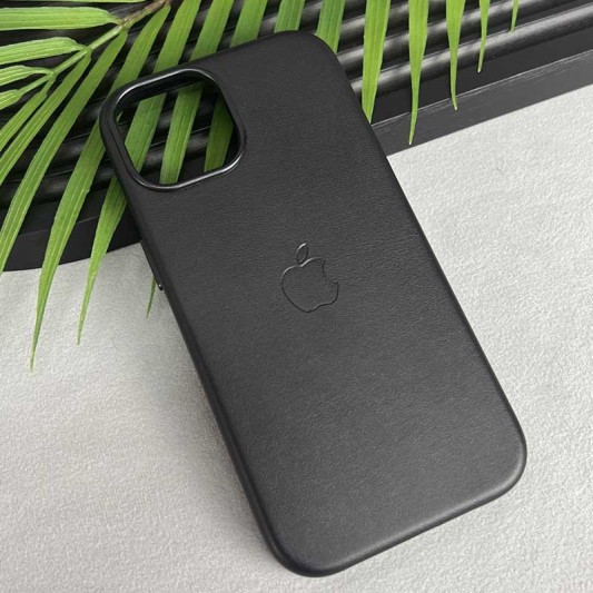 Кожаный чехол Leather Case (AAA) with MagSafe and Animation для Apple iPhone 15 Pro (6.1") Black - изображение 2
