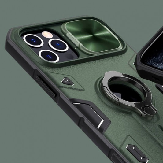 TPU+PC чехол Nillkin CamShield Armor (шторка на камеру) для Apple iPhone 15 Pro (6.1") Зеленый - изображение 5