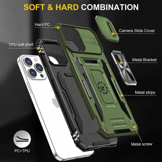 Ударопрочный чехол Camshield Army Ring для Apple iPhone 12 Pro / 12 (6.1") Оливковый / Army Green - изображение 2
