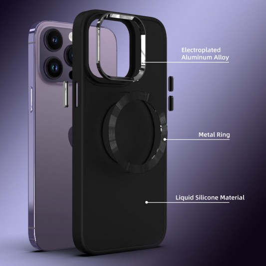 TPU чохол Bonbon Metal Style with MagSafe для Apple iPhone 15 Pro Max (6.7"), Чорний / Black - зображення 2 
