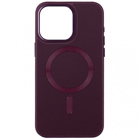Кожаный чехол Bonbon Leather Metal Style with MagSafe для Apple iPhone 15 (6.1") Бордовый / Plum