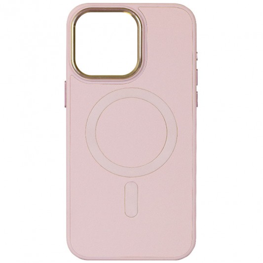 Кожаный чехол Bonbon Leather Metal Style with MagSafe для Apple iPhone 15 (6.1") Розовый / Light pink