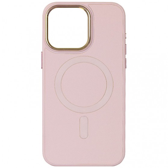 Кожаный чехол Bonbon Leather Metal Style with MagSafe для Apple iPhone 15 (6.1") Розовый / Light pink