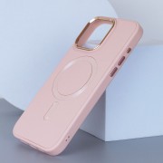 Кожаный чехол Bonbon Leather Metal Style with MagSafe для Apple iPhone 15 (6.1"), Розовый / Light pink