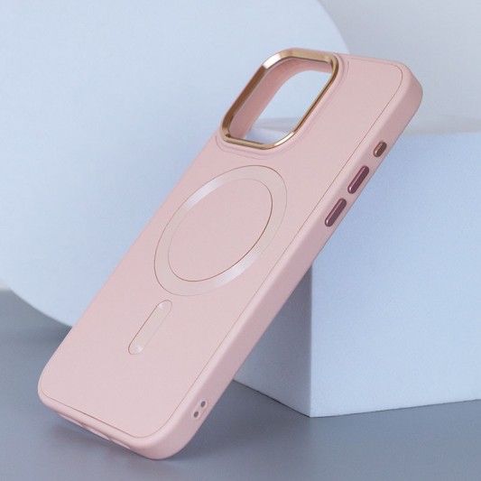 Кожаный чехол Bonbon Leather Metal Style with MagSafe для Apple iPhone 15 (6.1") Розовый / Light pink - изображение 2