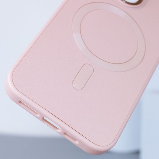 Кожаный чехол Bonbon Leather Metal Style with MagSafe для Apple iPhone 15 (6.1") Розовый / Light pink - изображение 3
