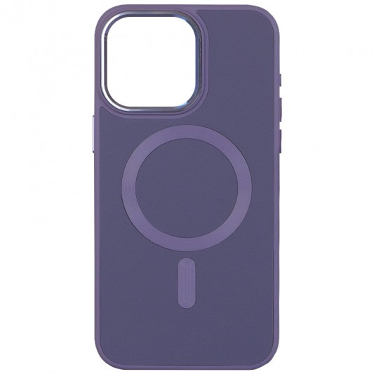 Кожаный чехол Bonbon Leather Metal Style with MagSafe для Apple iPhone 15 (6.1") Серый / Lavender