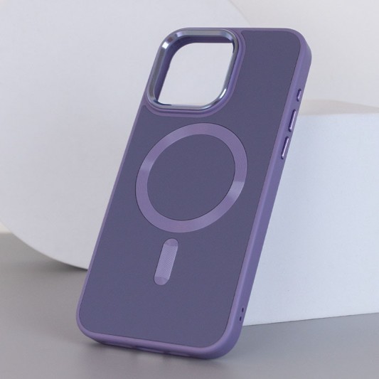 Кожаный чехол Bonbon Leather Metal Style with MagSafe для Apple iPhone 15 (6.1") Серый / Lavender - изображение 2