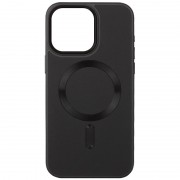 Кожаный чехол Bonbon Leather Metal Style with MagSafe для Apple iPhone 15 (6.1"), Черный / Black