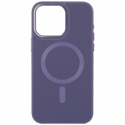 Кожаный чехол Bonbon Leather Metal Style with MagSafe для Apple iPhone 15 Plus (6.7") Серый / Lavender